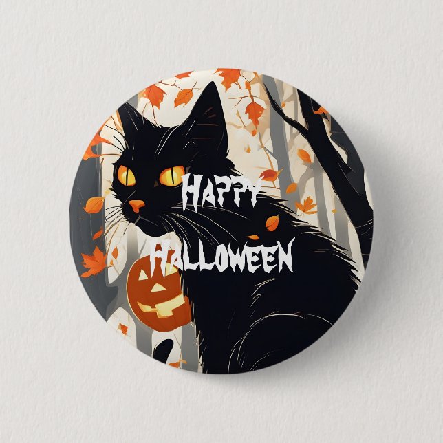 Macaron Rond 5 Cm Happy Halloween effrayant chat (Devant)