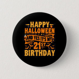 Macaron Rond 5 Cm Happy Halloween et oui C'est mon cadeau d'annivers