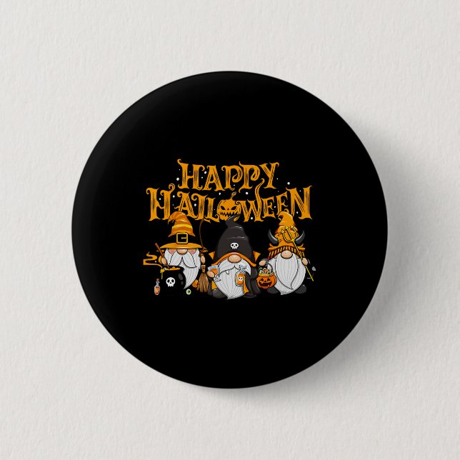 Macaron Rond 5 Cm Happy Halloween Gnomes Automne Citrouille automne  (Devant)