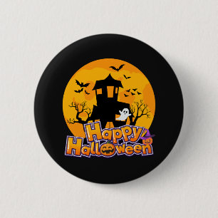Macaron Rond 5 Cm Happy Halloween Haunted House Moon