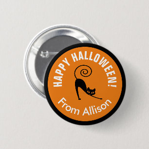 Macaron Rond 5 Cm Happy Halloween noir chat ID686