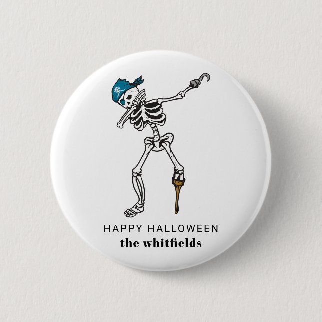 Macaron Rond 5 Cm Happy Halloween Skeleton Pirate Dabbing Family (Devant)