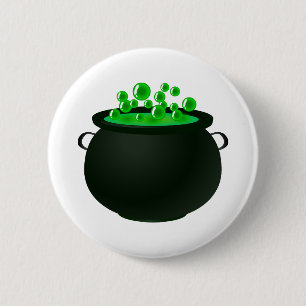 Macaron Rond 5 Cm Happy Halloween sorcière bulle Cauldron Green Magi