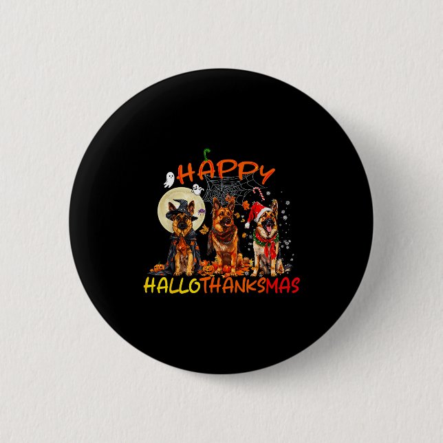 Macaron Rond 5 Cm Happy Halloween Thanksgiving Christmas German Shep (Devant)