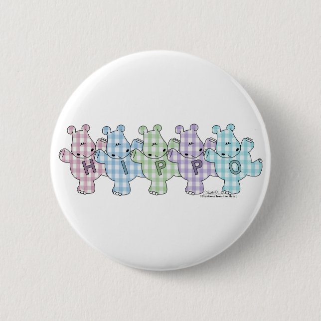 Macaron Rond 5 Cm Happy Hippos pastel en vichy (Devant)