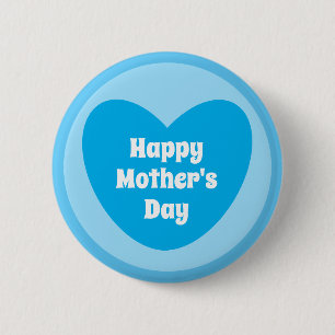 Macaron Rond 5 Cm Happy Mother's Day Simple Cute Sky Blue Heart