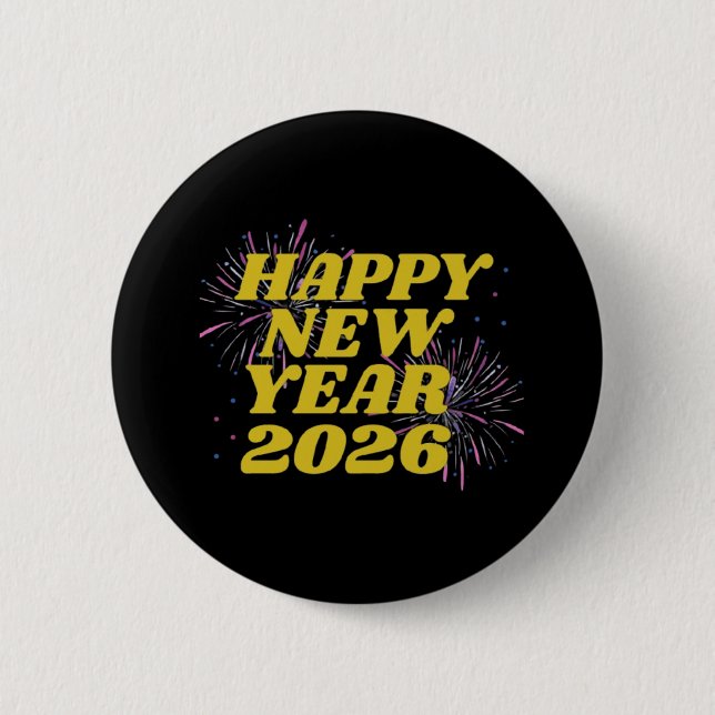 Macaron Rond 5 Cm Happy New Year 2026 (Devant)