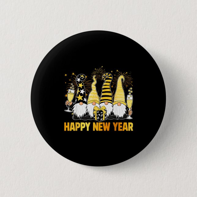 Macaron Rond 5 Cm Happy New Year 2026 Gnomes Drinking Champagne New  (Devant)