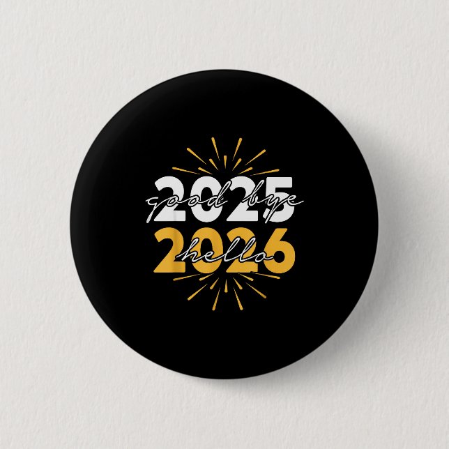 Macaron Rond 5 Cm Happy New Year 2026 Goodbye 2025 Hello 2026  (Devant)