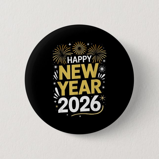 Macaron Rond 5 Cm Happy New Year 2026 - New Year's Eve 2026  (Devant)