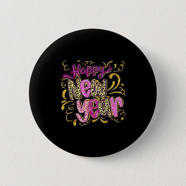 Macaron Rond 5 Cm Happy New Year Hello 2026 Retro Leopard  (Devant)