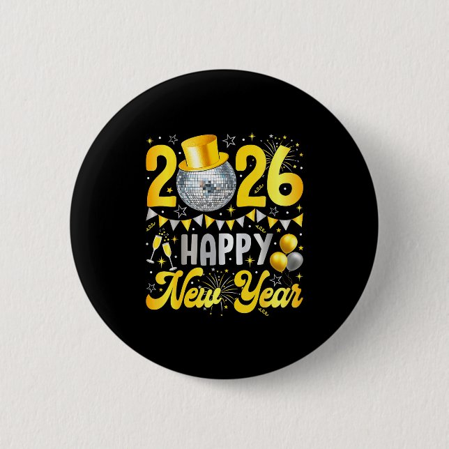 Macaron Rond 5 Cm Happy New Year Party 2026 Balloon Family Matching  (Devant)