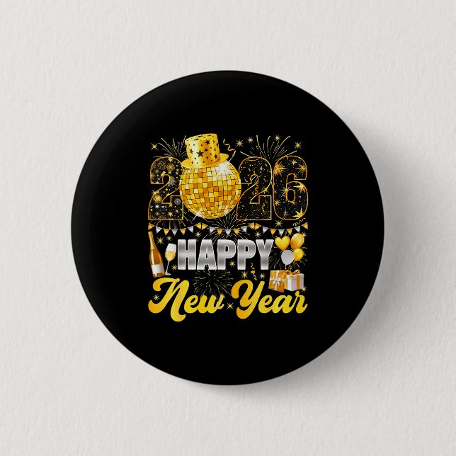 Macaron Rond 5 Cm Happy New Year Party 2026 Balloon Family Matching  (Devant)