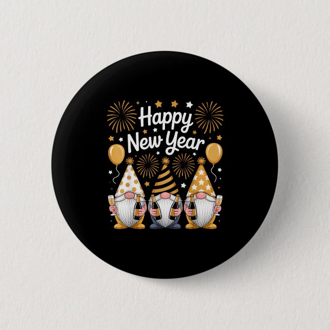 Macaron Rond 5 Cm Happy New Years Eve Party Gnomes Matching Family  (Devant)