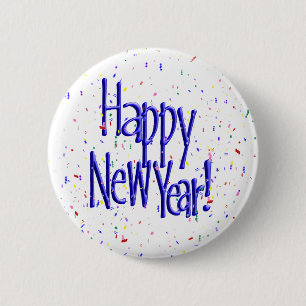 Macaron Rond 5 Cm Happy New Year's Text with Confetti