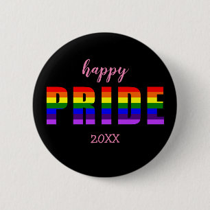 Macaron Rond 5 Cm Happy Pride 20xx texte personnalisé sur couleur pe