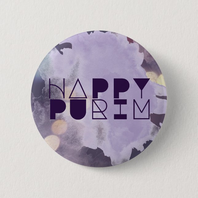 Macaron Rond 5 Cm HAPPY PURIM en violet (Devant)