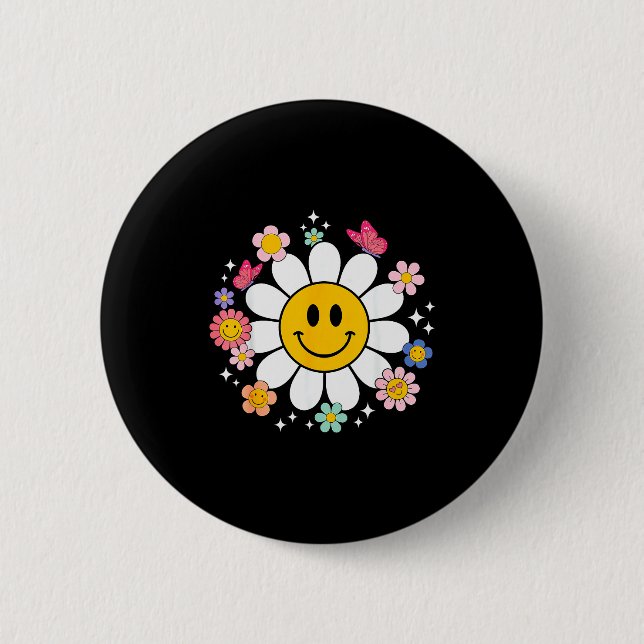 Macaron Rond 5 Cm Happy Retro Daisy Smile Face Preppy Aesthetic Men  (Devant)