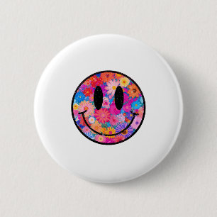 Macaron Rond 5 Cm Happy Retro Daisy Smile Face Preppy Hommes esthéti