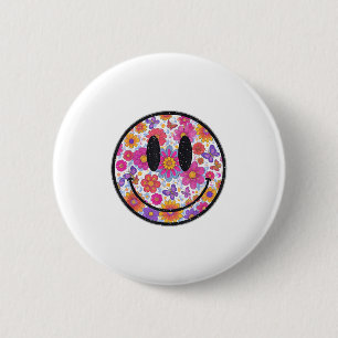 Macaron Rond 5 Cm Happy Retro Daisy Smile Face Preppy Hommes esthéti