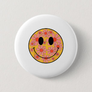 Macaron Rond 5 Cm Happy Retro Daisy Smile Face Preppy Hommes esthéti