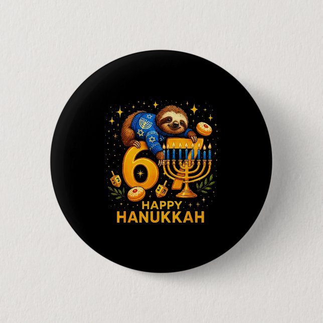 Macaron Rond 5 Cm Happy Six Seven Hanukkah Funny Meme Menorah Sloth  (Devant)