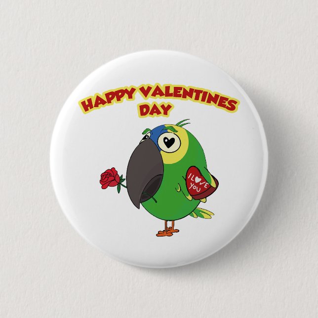 Macaron Rond 5 Cm happy valentine parrot (Devant)