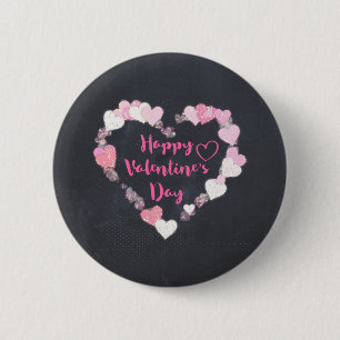 Macaron Rond 5 Cm Happy Valentine's Day Glittery Pink Hearts