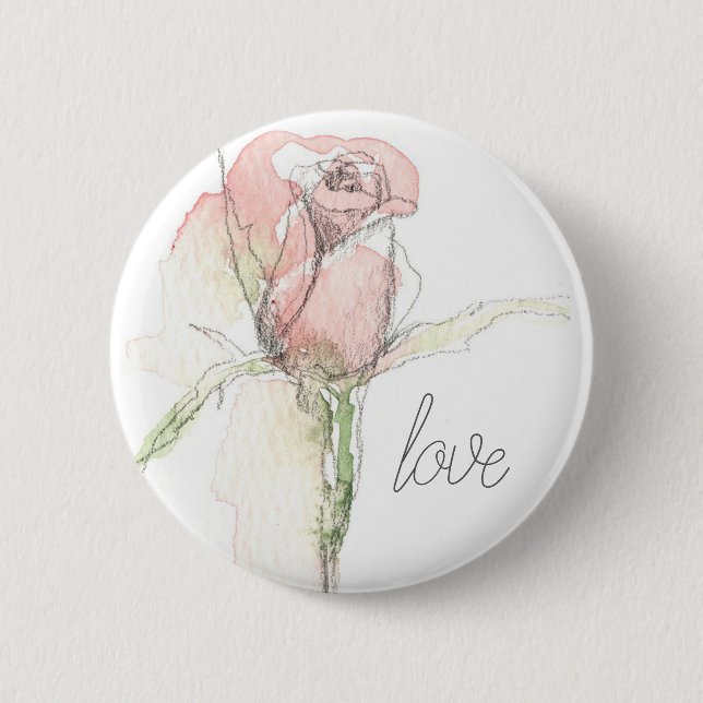 Macaron Rond 5 Cm Happy Valentine's Day Love Pink Rosebud (Devant)
