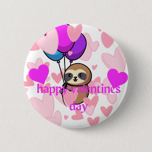 Macaron Rond 5 Cm happy valentines day sloth bouton