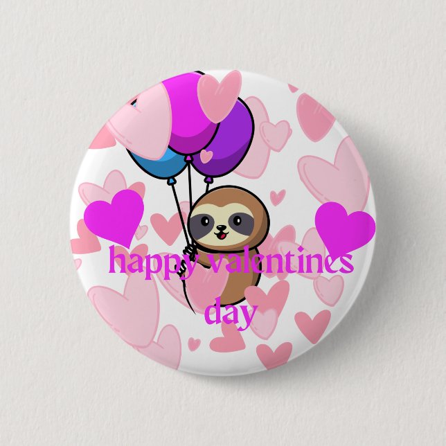 Macaron Rond 5 Cm happy valentines day sloth bouton (Devant)