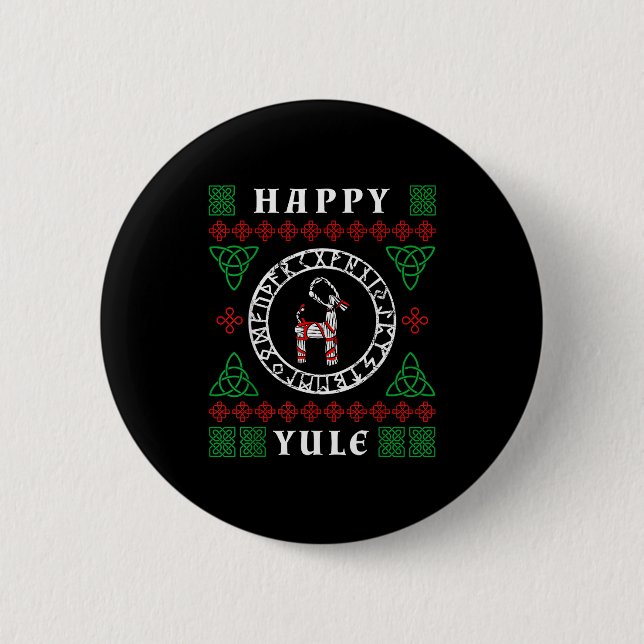 Macaron Rond 5 Cm Happy Yule Pagan Wicca Ugly Christmas Sweater  (Devant)