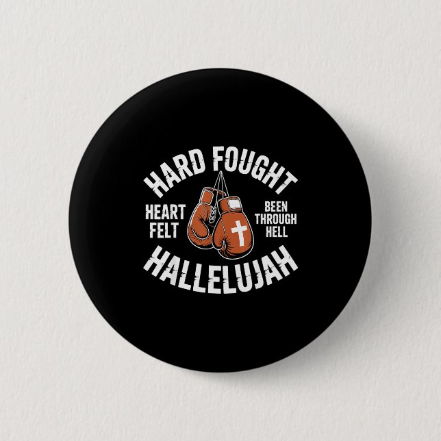 Macaron Rond 5 Cm Hard Fought Hallelujah Boxing Gloves Christian Box (Devant)