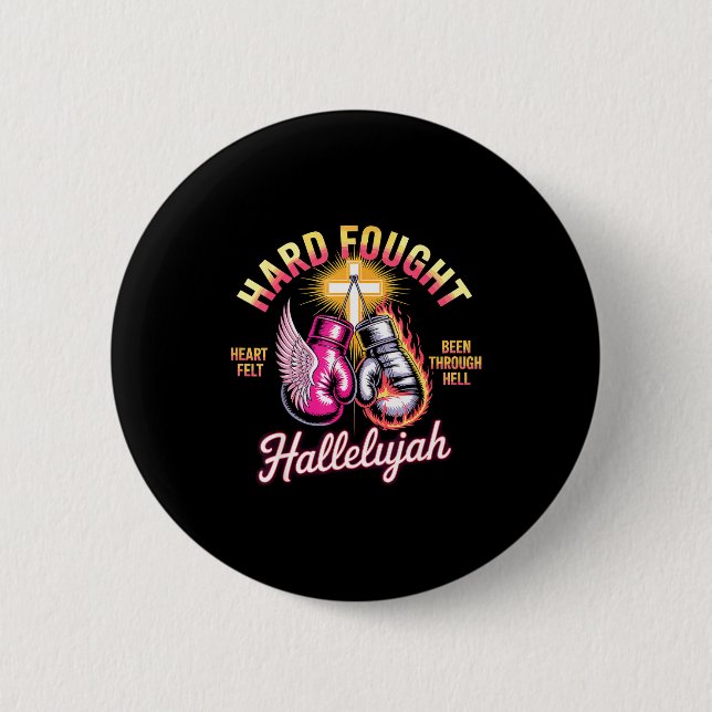 Macaron Rond 5 Cm Hard Fought Hallelujah Boxing Gloves Faith  (Devant)