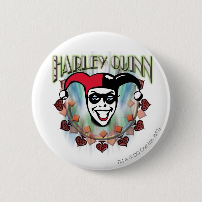 Macaron Rond 5 Cm Harley Quinn - Face et logo (Devant)