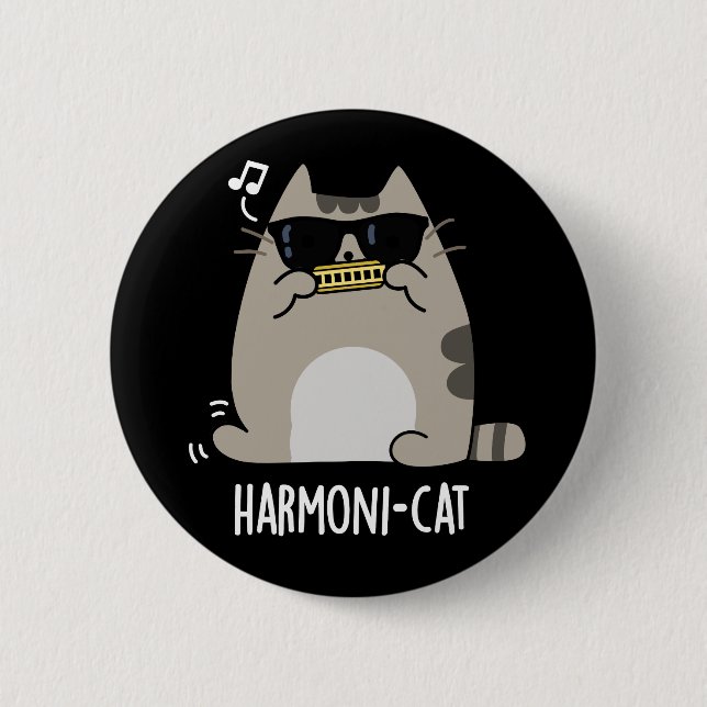 Macaron Rond 5 Cm Harmoni cat Funny Harmonica Cat Pun Dark BG (Devant)