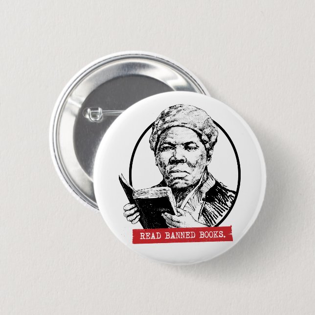 Macaron Rond 5 Cm Harriet Tubman Lit Des Livres Interdits (Devant & derrière)
