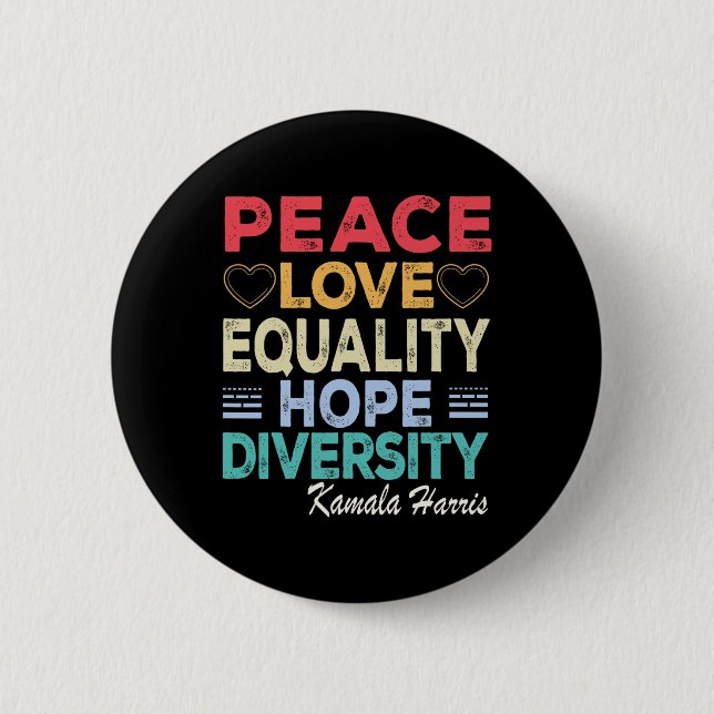 Macaron Rond 5 Cm Harris Peace Love Equality Hope Diversity Retro (Devant)