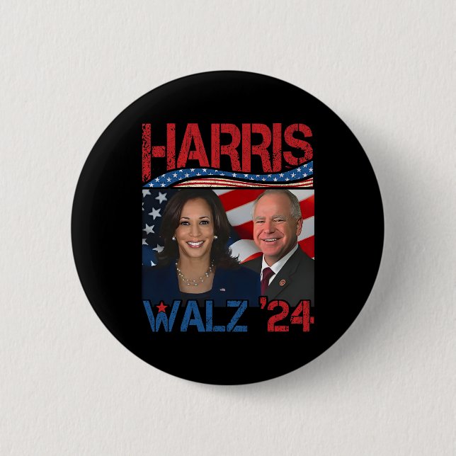 Macaron Rond 5 Cm Harris Tim Walz Waltz 3 (Devant)
