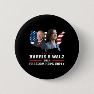 Macaron Rond 5 Cm Harris W 2024 Freedom Hope Unity Political Kamala