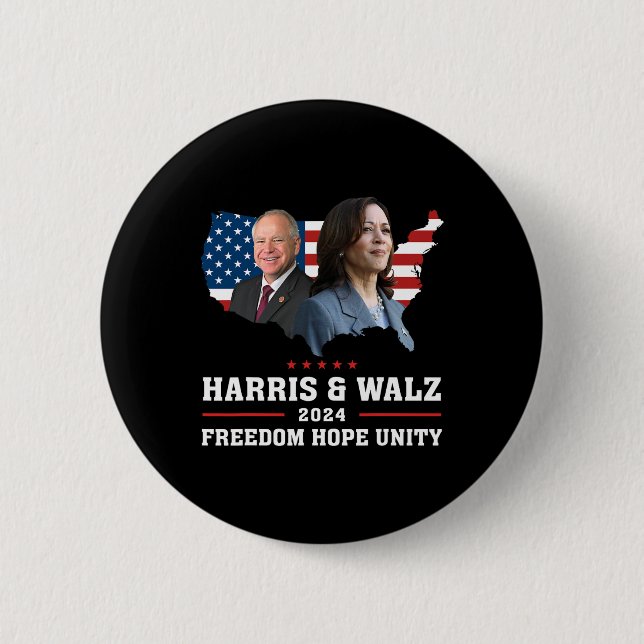 Macaron Rond 5 Cm Harris W 2024 Freedom Hope Unity Political Kamala (Devant)