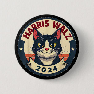 Macaron Rond 5 Cm Harris Walz 2024 Chat Drôle Élection Kamala Harris