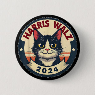 Macaron Rond 5 Cm Harris Walz 2024 Funny Cat Election Kamala Harris