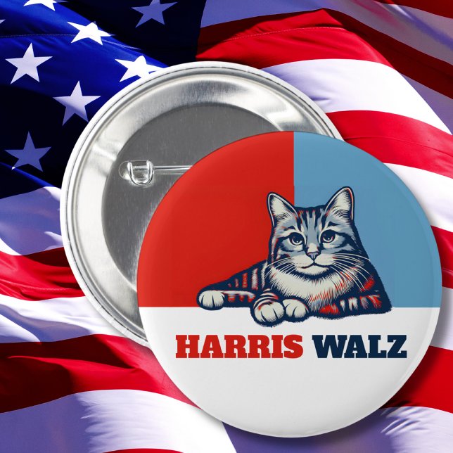 Macaron Rond 5 Cm Harris Walz 2024 Manifestement Chat (Créateur téléchargé)