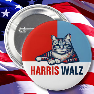 Macaron Rond 5 Cm Harris Walz 2024 Manifestement Red Blue Cat