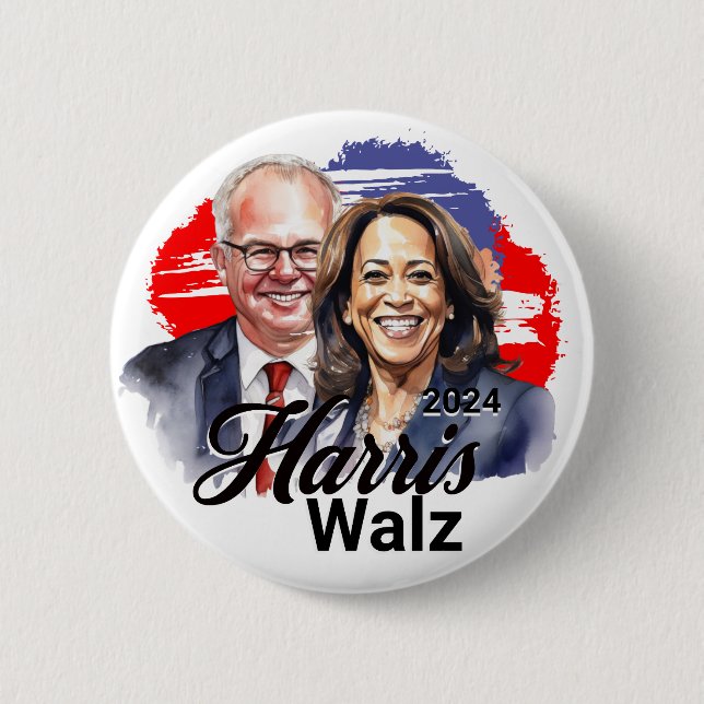 Macaron Rond 5 Cm Harris Walz Élection Présidentielle 2024 (Devant)