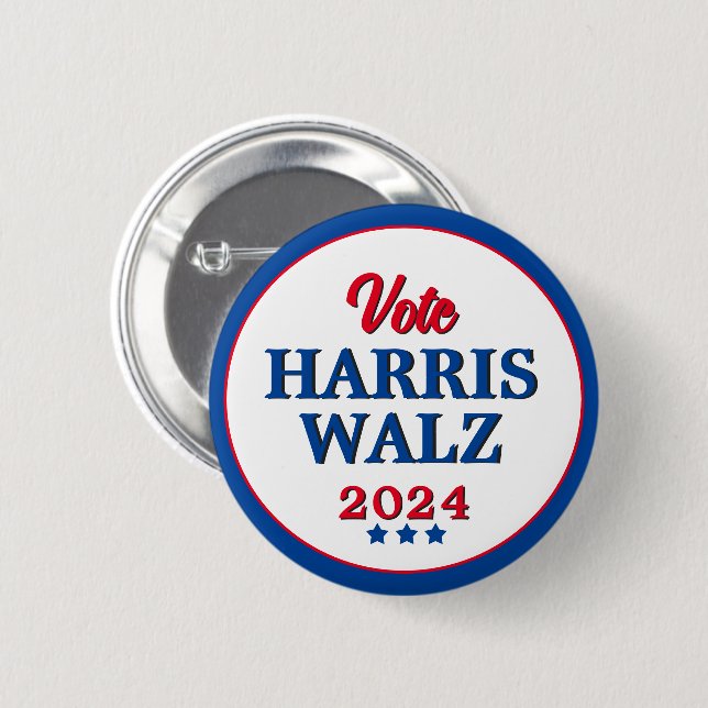Macaron Rond 5 Cm Harris Walz Vote 2024 Democrat Election (Devant & derrière)