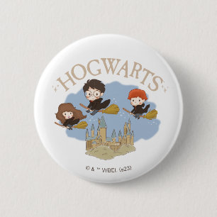 Macaron Rond 5 Cm HARRY POTTER™, Hermione & Ron Fly Over HOGWARTS™