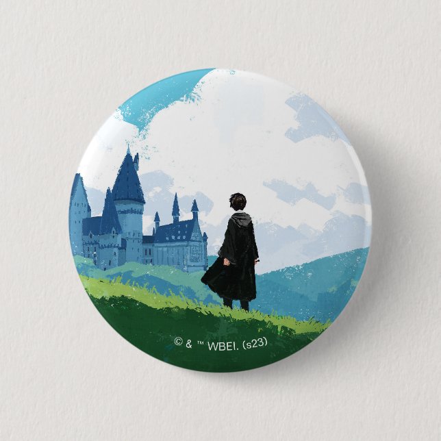 Macaron Rond 5 Cm HARRY POTTER™ Surplombant le château HOGWARTS™ (Devant)