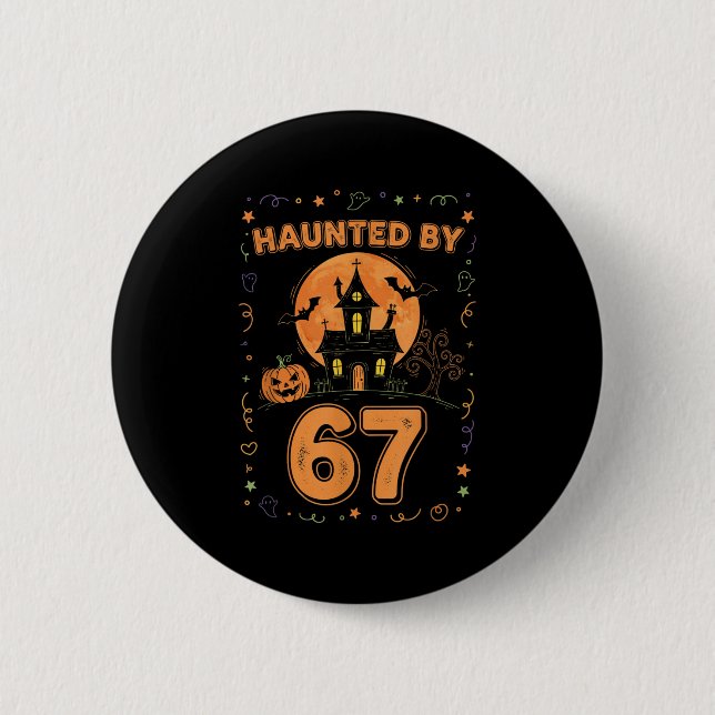Macaron Rond 5 Cm Haunted By 67 Funny Halloween  (Devant)